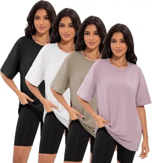3/4 Pack Oversized Tshirts for Women, Loose Fit Crew Neck Summer Baggy Tops Workout Tees Plus Size T Shirts