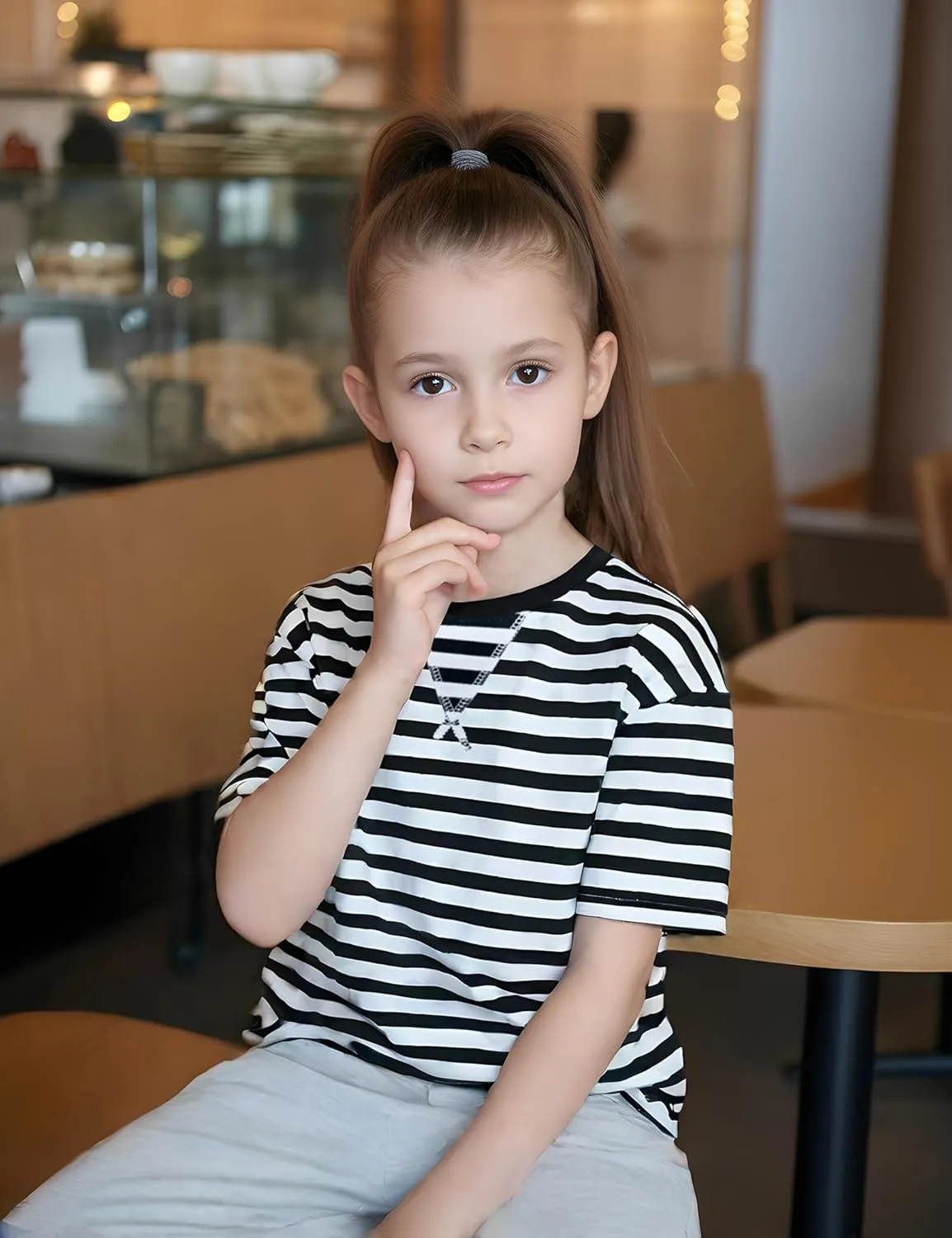 5-12 Years Girls Oversized Dropped Shoulders Sleeve Striped T Shirts Girls Summer Fall Crewneck Tops