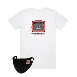 Aussie Made Music / White T-shirt w Coral   Mask