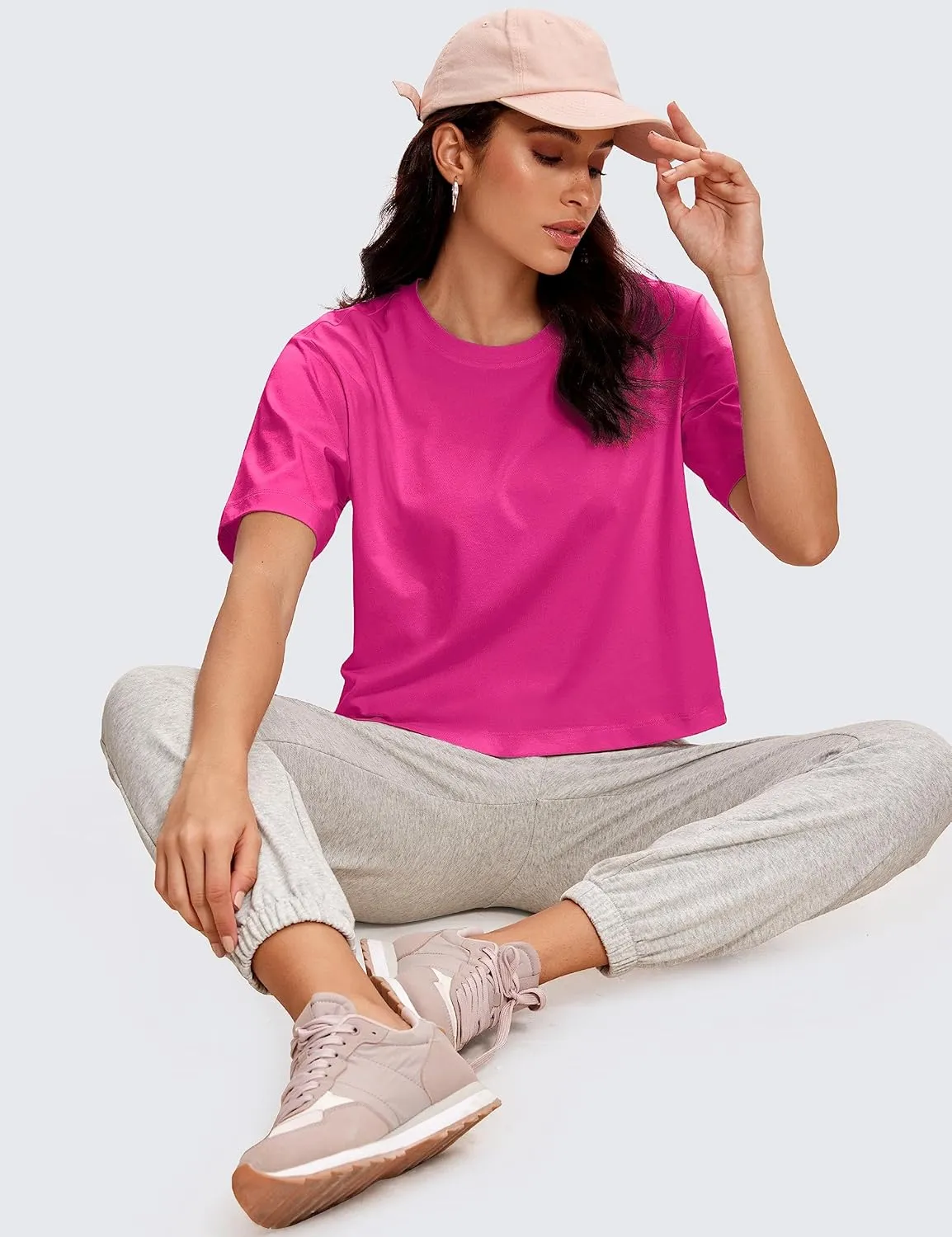 CRZ YOGA Womens Loose Fit Cotton Polyester Short Sleeve Shirts Crop Tops Casual Workout T-Shirts
