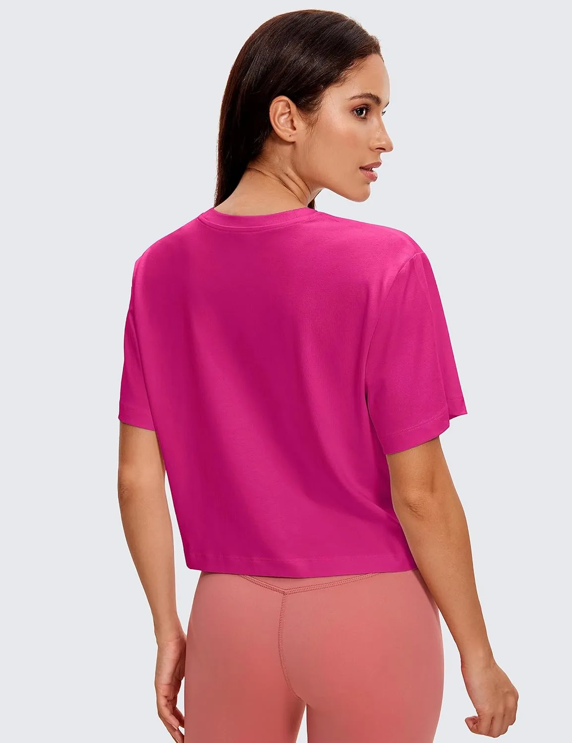 CRZ YOGA Womens Loose Fit Cotton Polyester Short Sleeve Shirts Crop Tops Casual Workout T-Shirts