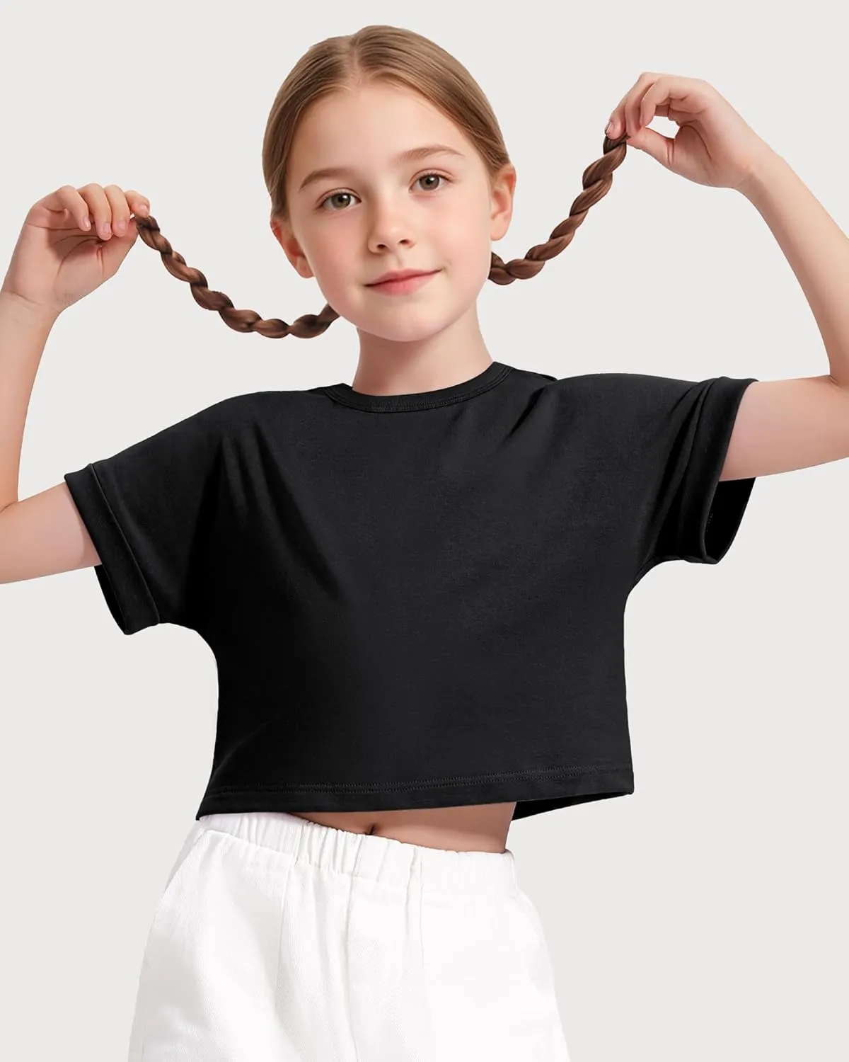 Girls Crop Tops Short Sleeve T-Shirts for Girl Crew Neck Basic Tee Size 7-14 Years