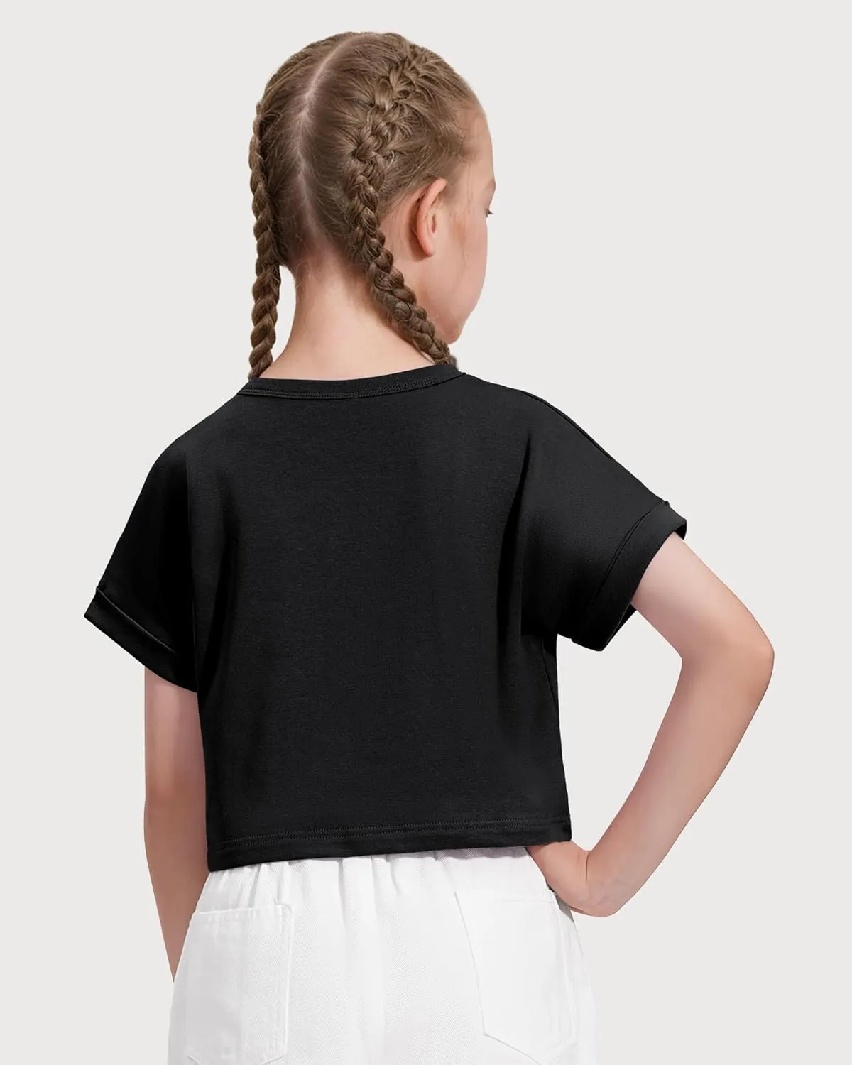 Girls Crop Tops Short Sleeve T-Shirts for Girl Crew Neck Basic Tee Size 7-14 Years