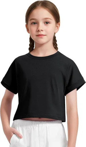 Girls Crop Tops Short Sleeve T-Shirts for Girl Crew Neck Basic Tee Size 7-14 Years