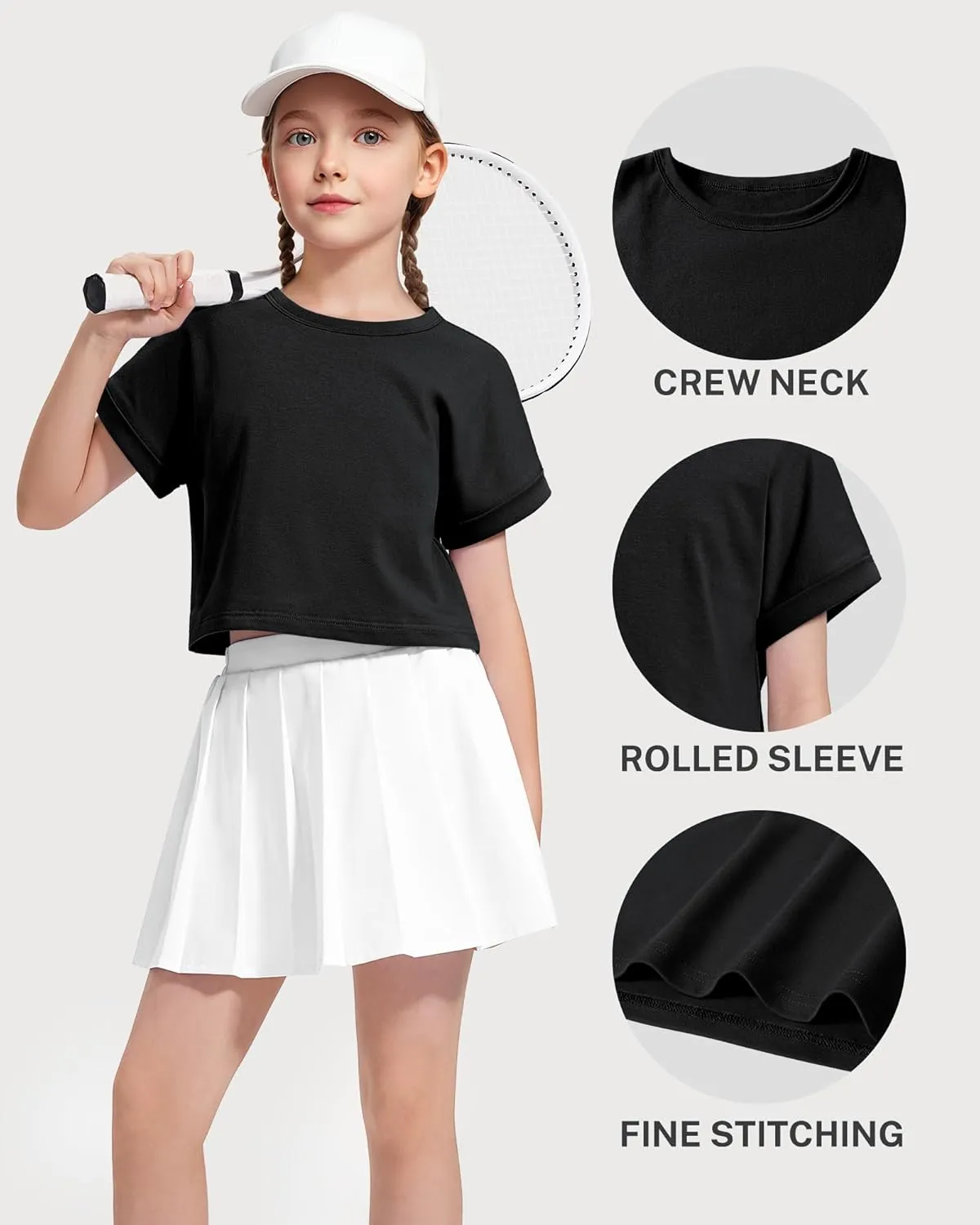 Girls Crop Tops Short Sleeve T-Shirts for Girl Crew Neck Basic Tee Size 7-14 Years