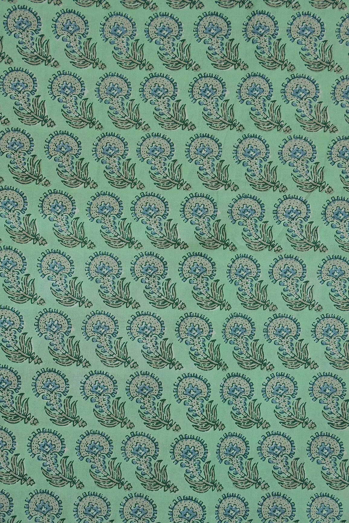 Green Elegant Floral Screen Print On organic Cotton Fabric