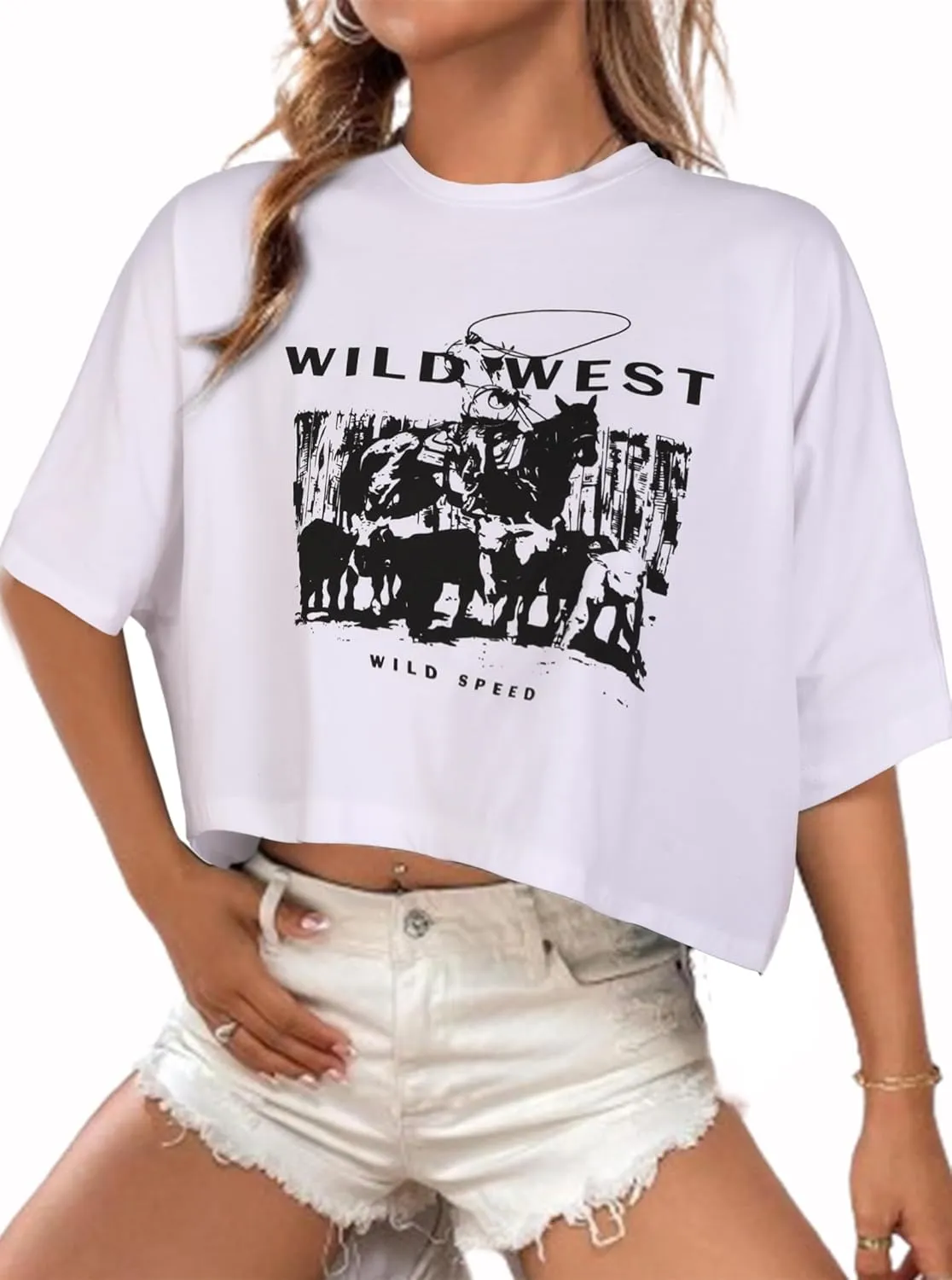 Hilinker Womens Oversized Graphic Tee Batwing Short Sleeve Crop Tops Summer Casual Loose T Shirts