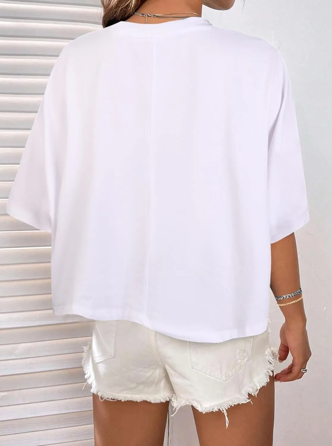 Hilinker Womens Oversized Graphic Tee Batwing Short Sleeve Crop Tops Summer Casual Loose T Shirts