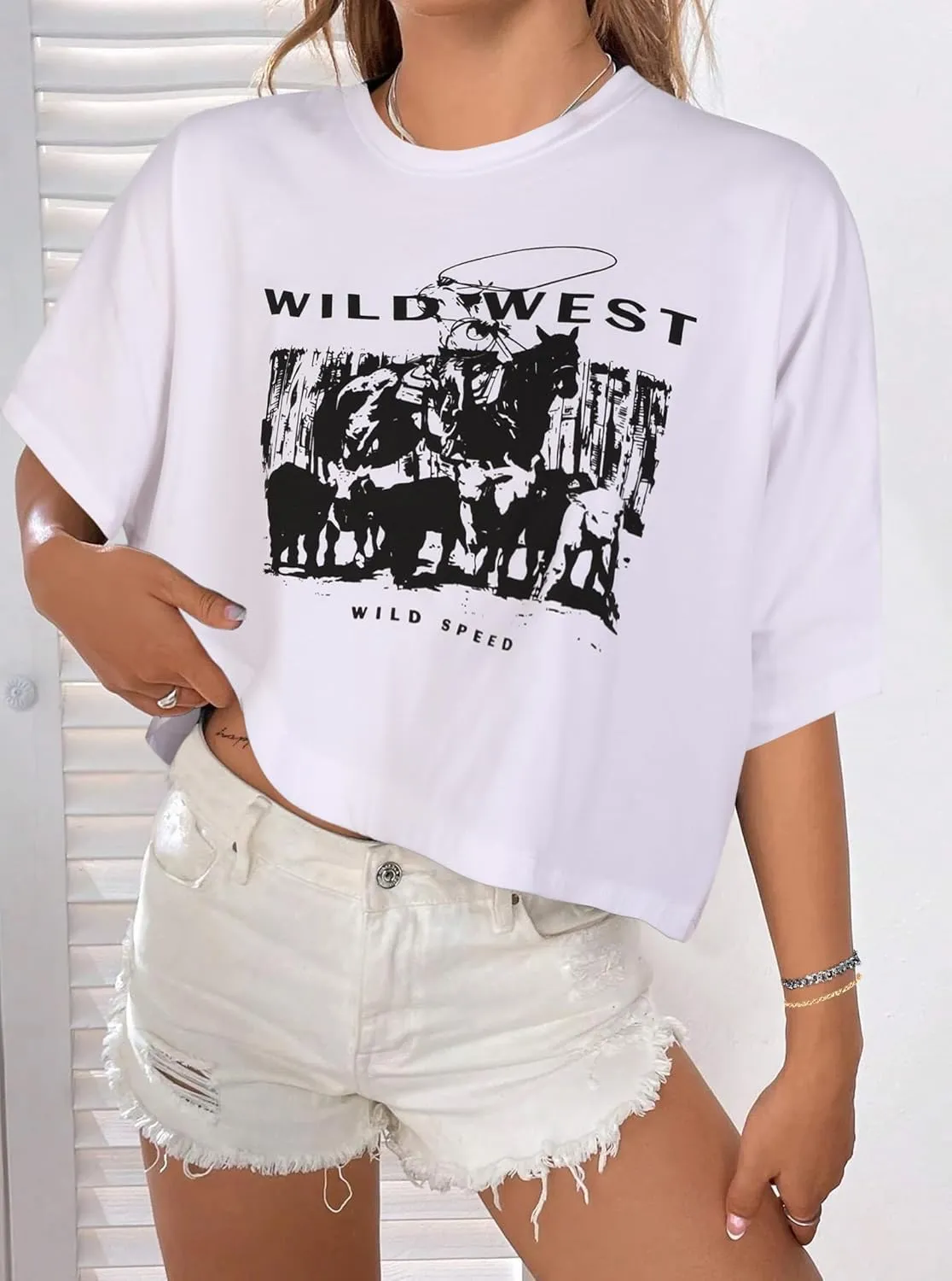 Hilinker Womens Oversized Graphic Tee Batwing Short Sleeve Crop Tops Summer Casual Loose T Shirts