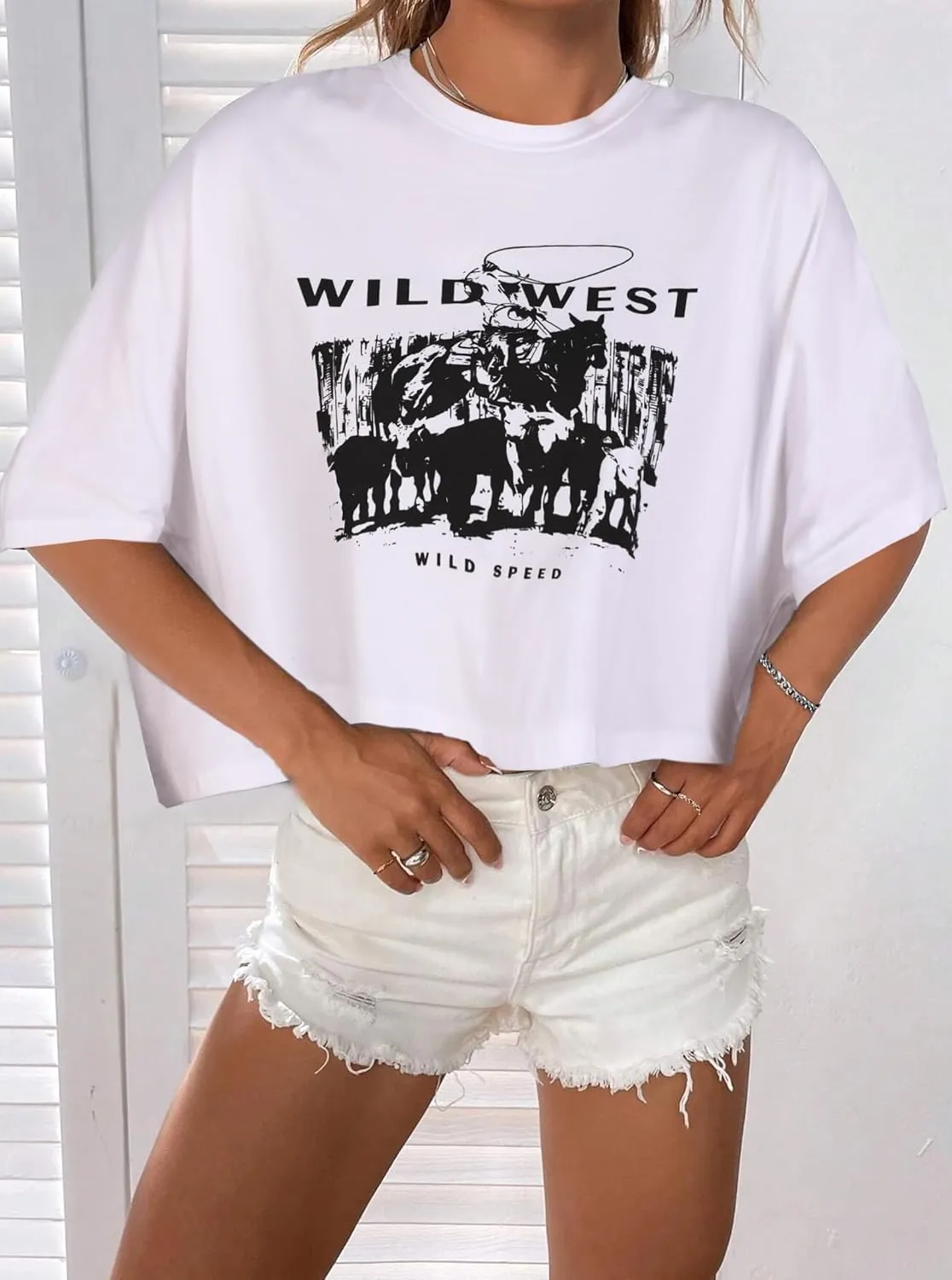 Hilinker Womens Oversized Graphic Tee Batwing Short Sleeve Crop Tops Summer Casual Loose T Shirts