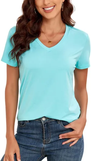 KevaMolly V Neck Basic T Shirts for Women UPF 50  Short Sleeve 2025 Summer Trendy Tops Solid Casual Loose Fit Tee Shirt