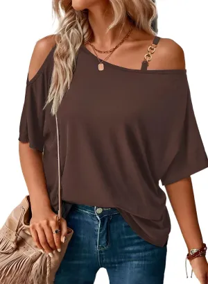 LEIYEE Womens Summer Black Cold Off Shoulder Tops 2025 Sexy Casual Cute Short Sleeve Loose Fit T Shirts Blouse