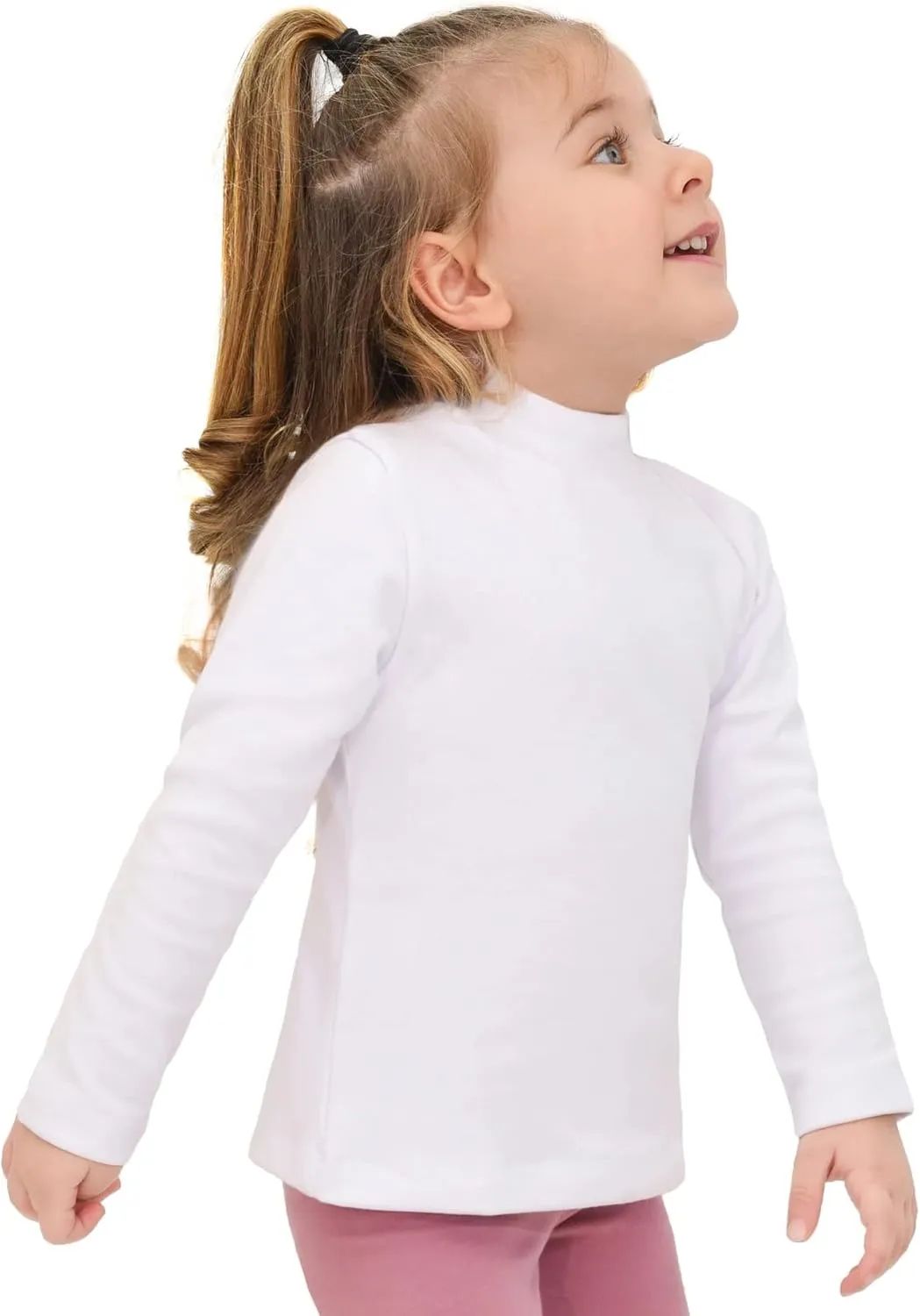 Lilax Girls' Basic Long Sleeve Mock Turtleneck Cotton T-Shirt