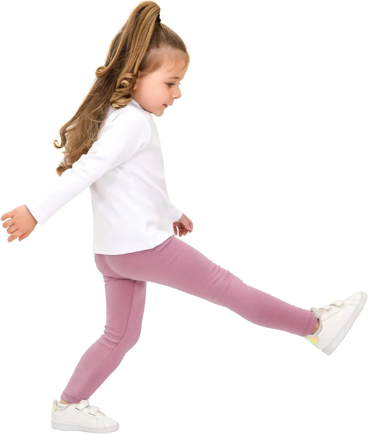 Lilax Girls' Basic Long Sleeve Mock Turtleneck Cotton T-Shirt