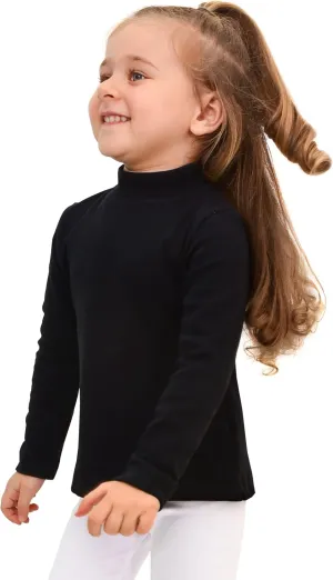 Lilax Girls' Basic Long Sleeve Mock Turtleneck Cotton T-Shirt