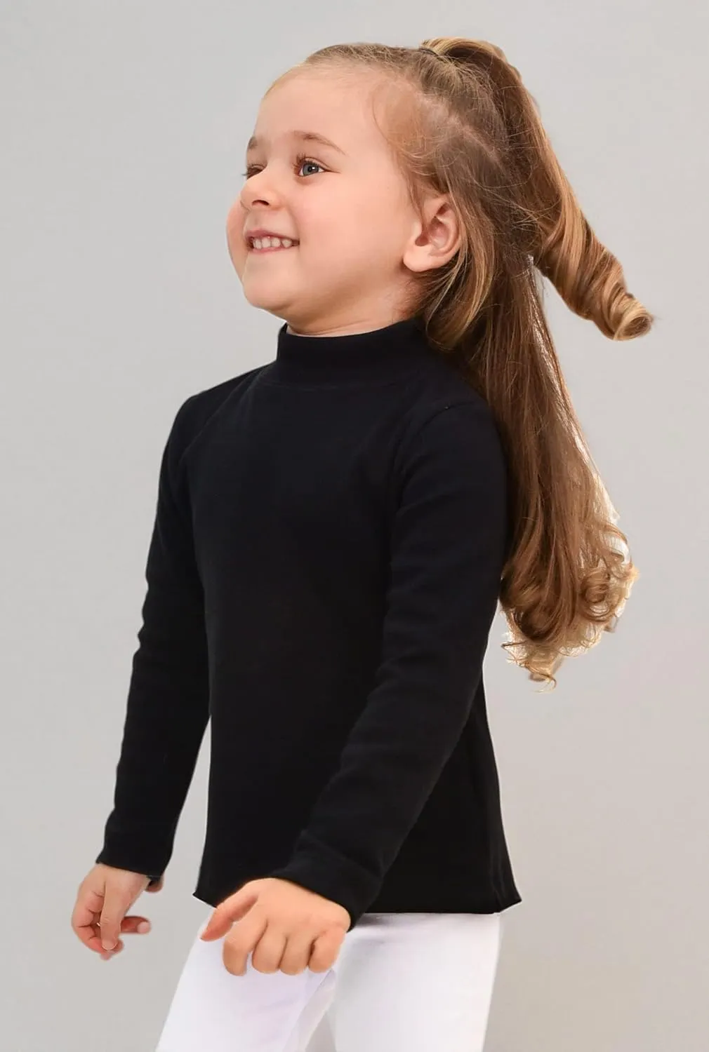 Lilax Girls' Basic Long Sleeve Mock Turtleneck Cotton T-Shirt