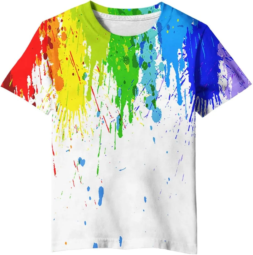 Linnhoy Kid Shirts 3D Graphic Printed Tees for Boys and Girls Novelty Fashion T-Shirts Unisex Casual Tops Size 6-16 Years