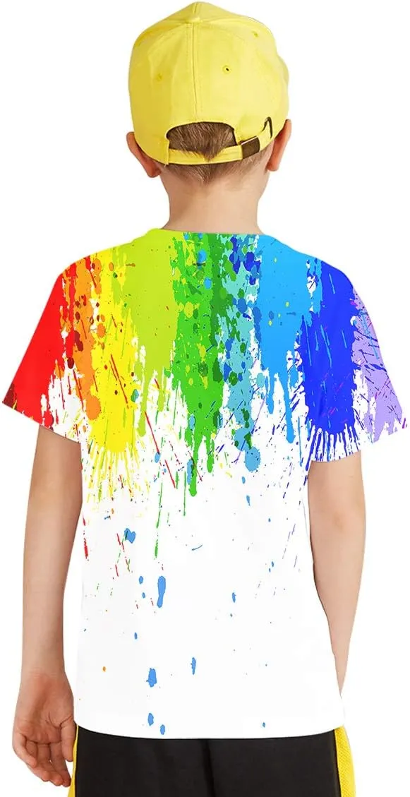 Linnhoy Kid Shirts 3D Graphic Printed Tees for Boys and Girls Novelty Fashion T-Shirts Unisex Casual Tops Size 6-16 Years