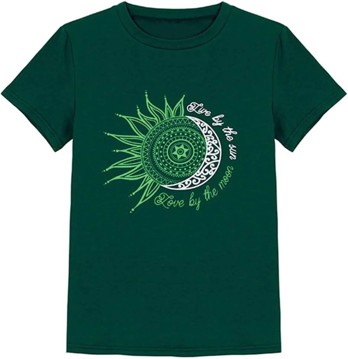MaQiYa Womens Graphic Tees Summer Vintage Short Sleeve Cotton Moon and Sun Printed T Shirts Tops