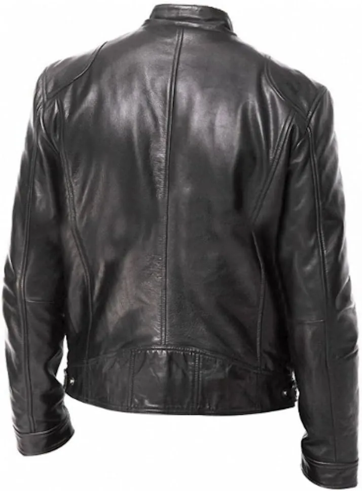 Mens Genuine Leather Jacket Cowhide Motorbike Motorcycle Moto-Jacket Real Leather Black/Brown