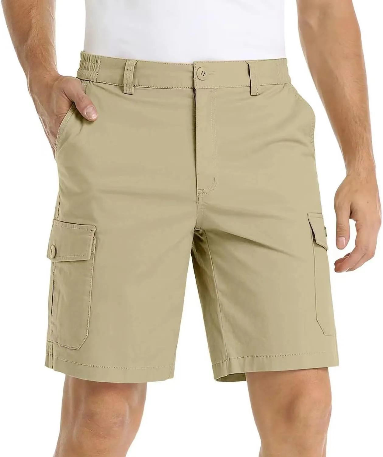 Men's Lightweight Flat Front Work Dress Short Straight Leg Summer Slim Suit Shorts Casual Multi-Pocket Cargo Pant