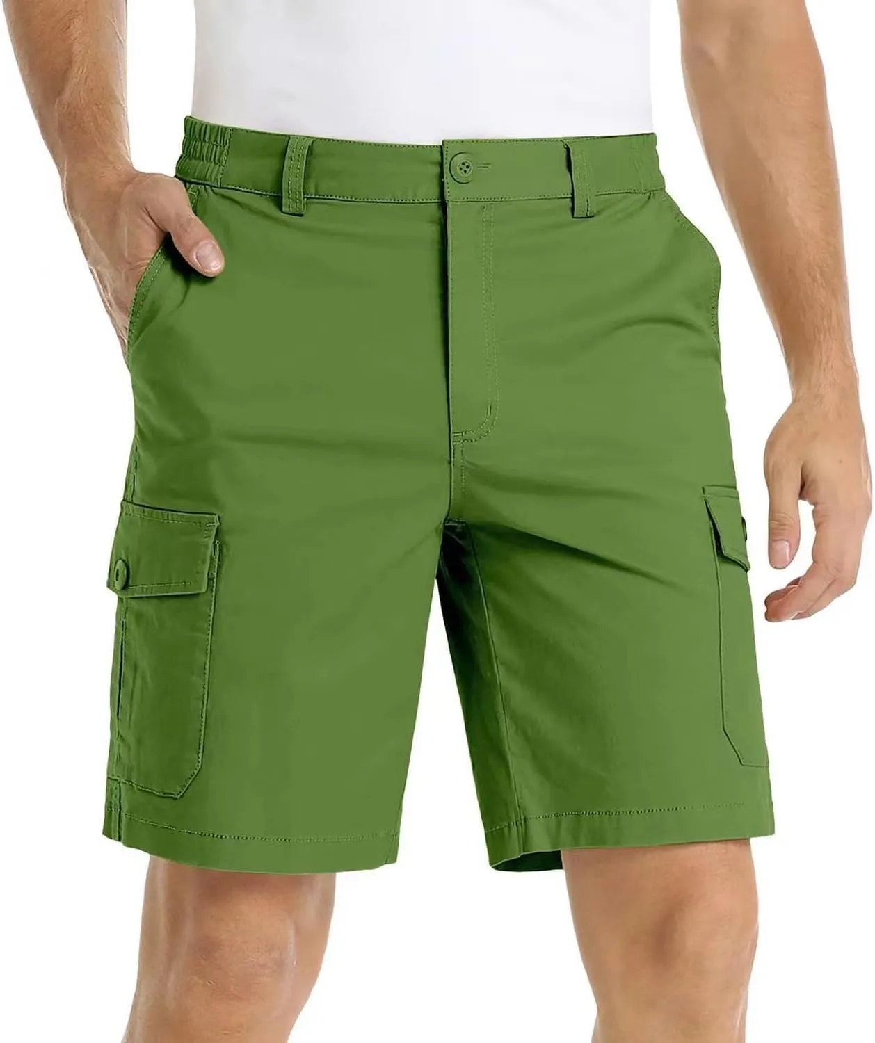 Men's Lightweight Flat Front Work Dress Short Straight Leg Summer Slim Suit Shorts Casual Multi-Pocket Cargo Pant