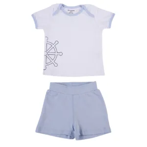 My Milestones Baby Top Bottom Set- Half Sleeves T-shirt with Shorts-White/Baby Blue