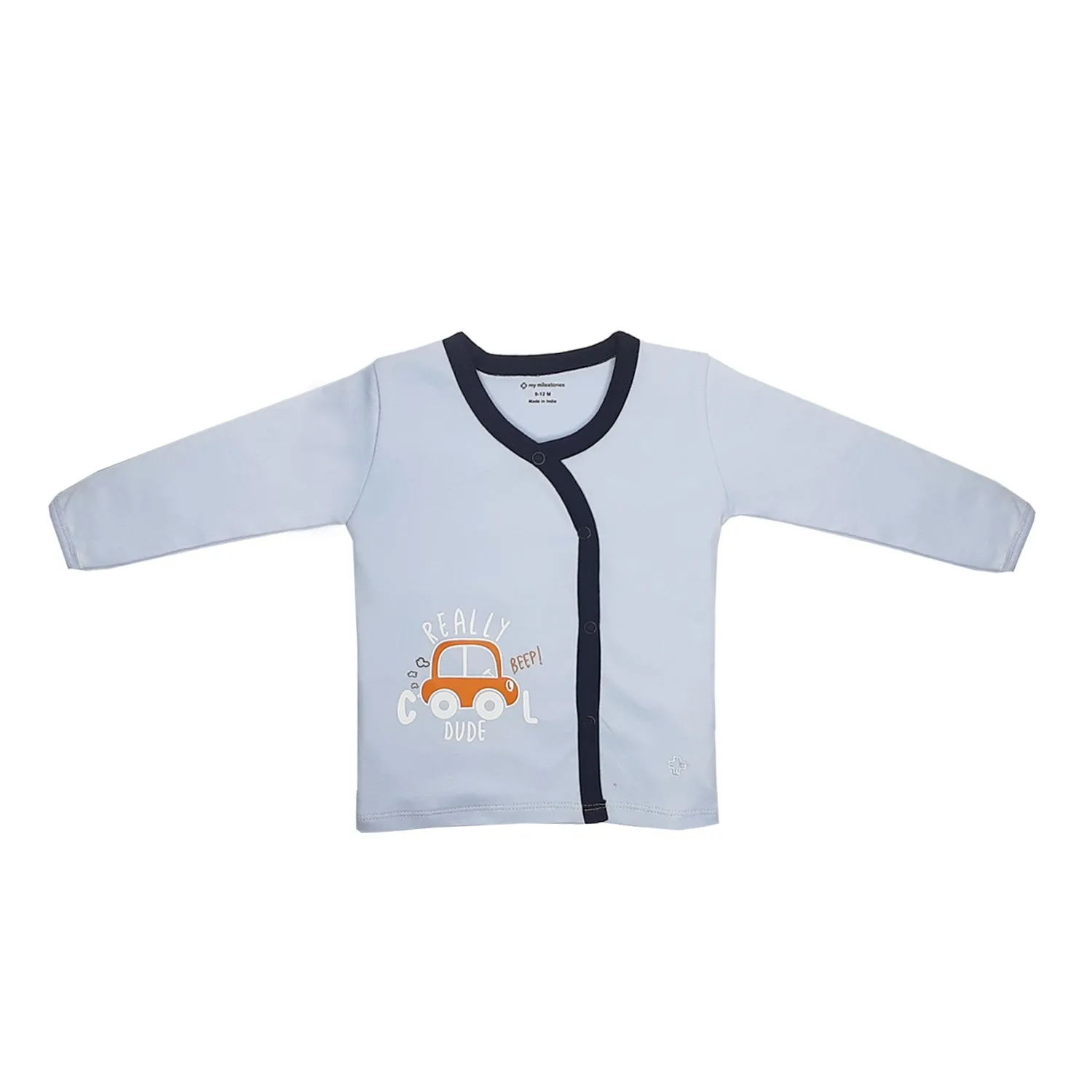My Milestones T-shirt Full Sleeves Boys Dog Print/ Baby Blue -2 PC Pack