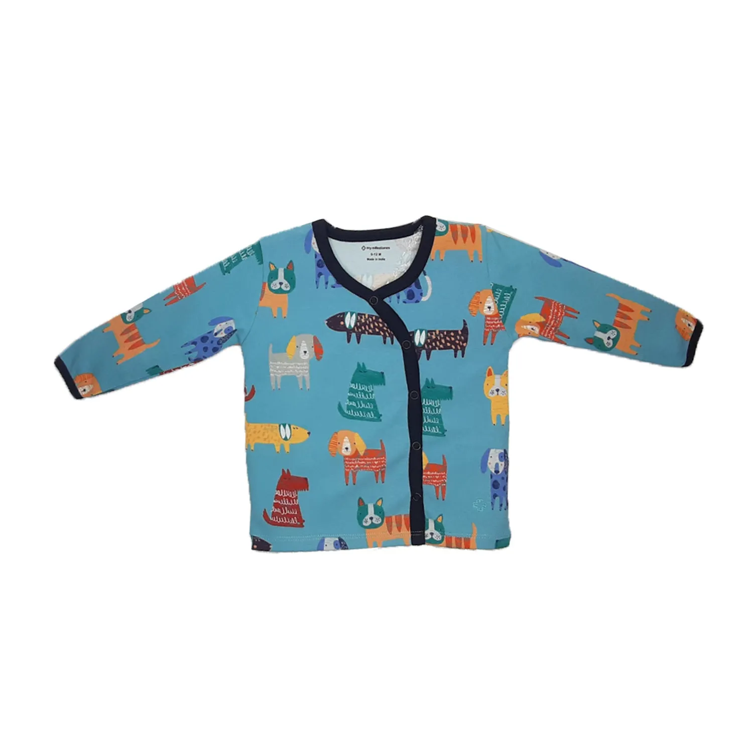 My Milestones T-shirt Full Sleeves Boys Dog Print/ Baby Blue -2 PC Pack
