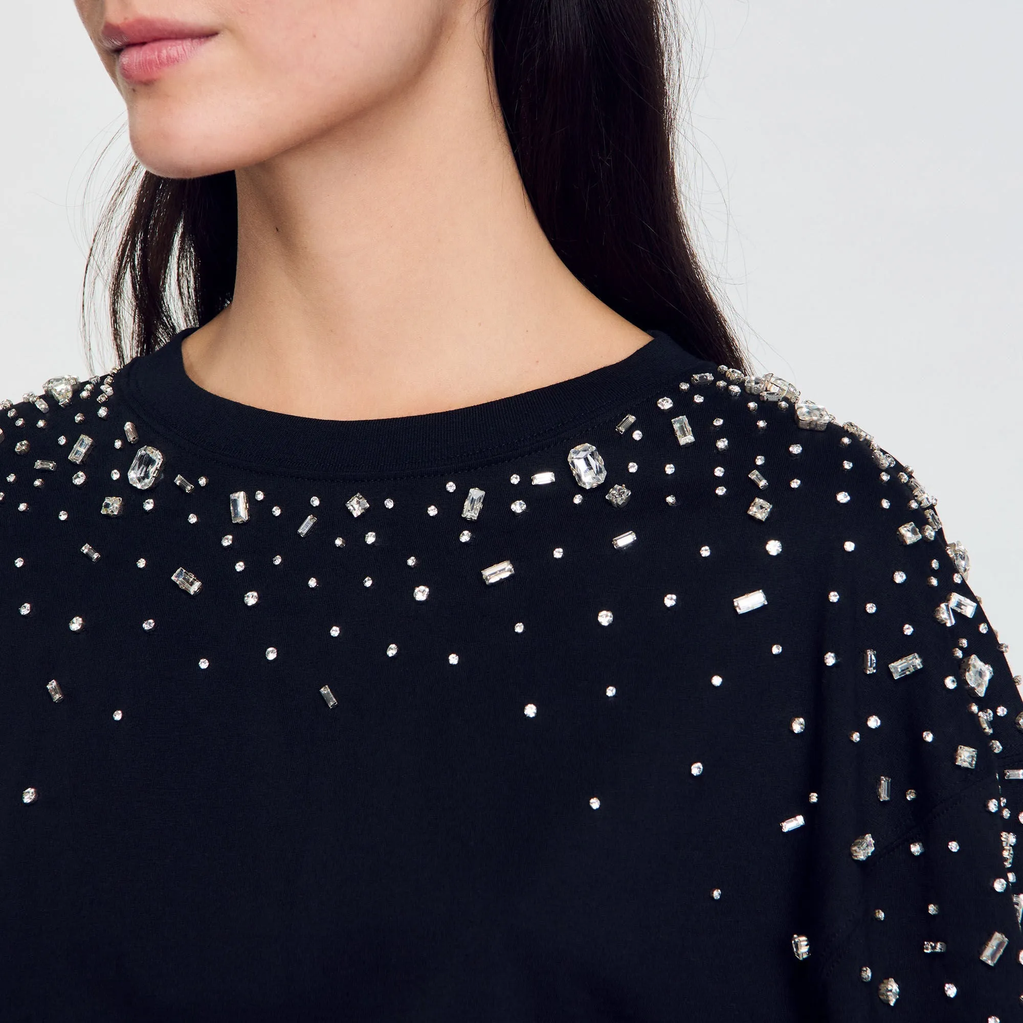 Rhinestone Tie-Front T-Shirt