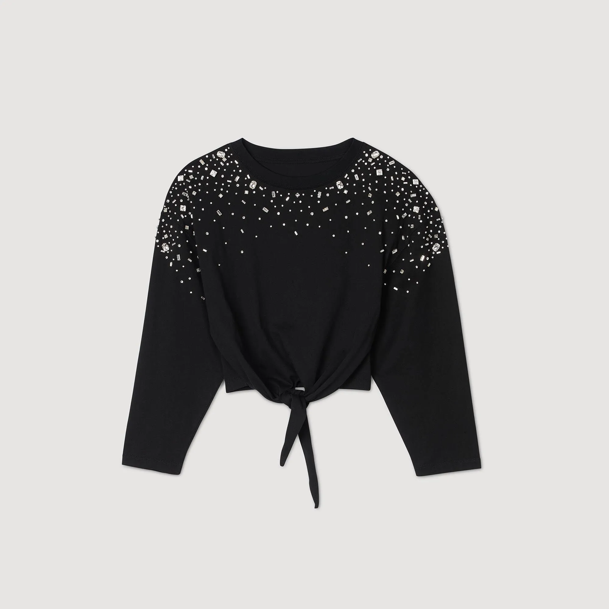 Rhinestone Tie-Front T-Shirt