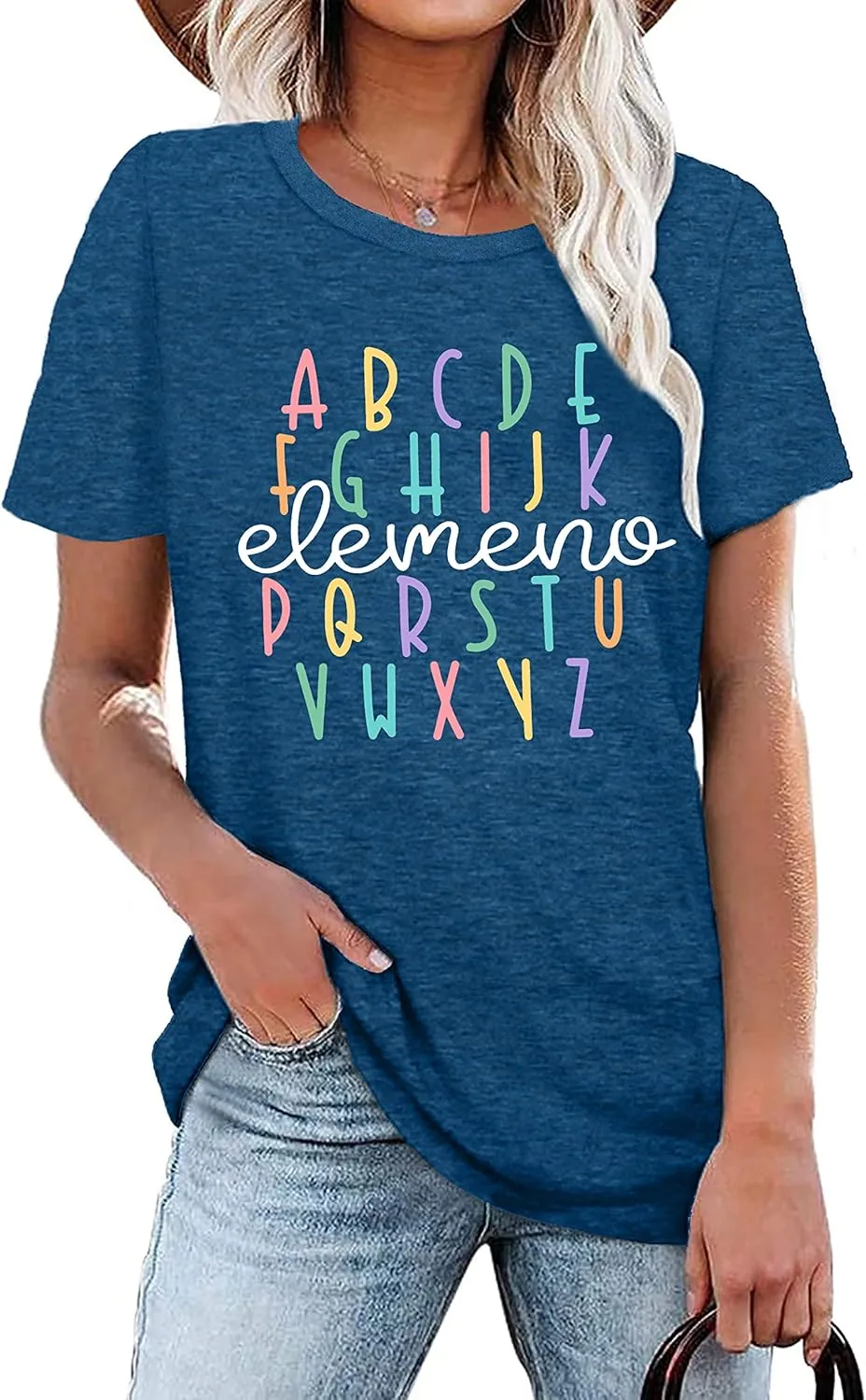 Teacher Shirt Women Alphabet Teaching Graphic Tee Tops Kindergarten Teachers Gift T-Shirts