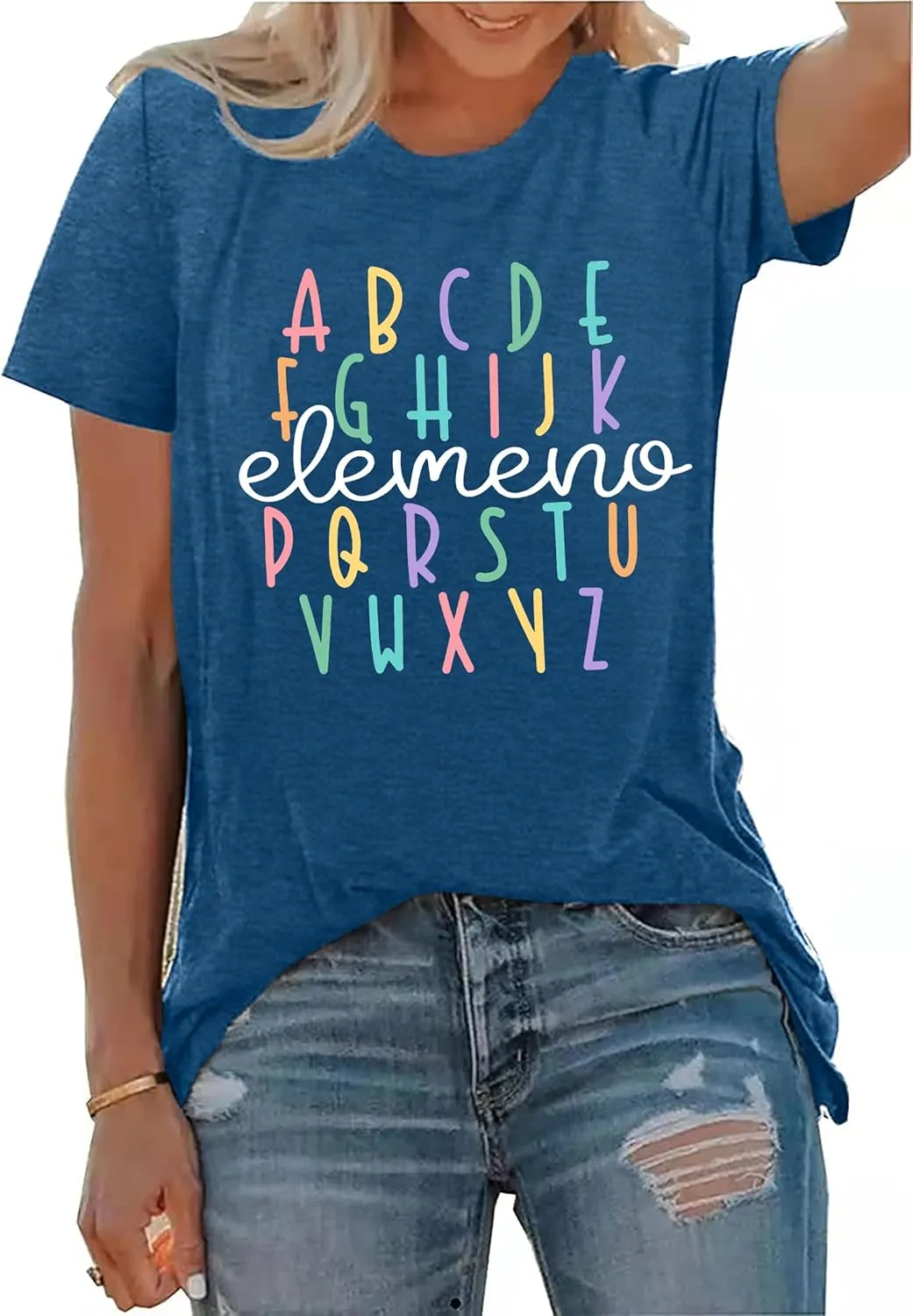 Teacher Shirt Women Alphabet Teaching Graphic Tee Tops Kindergarten Teachers Gift T-Shirts