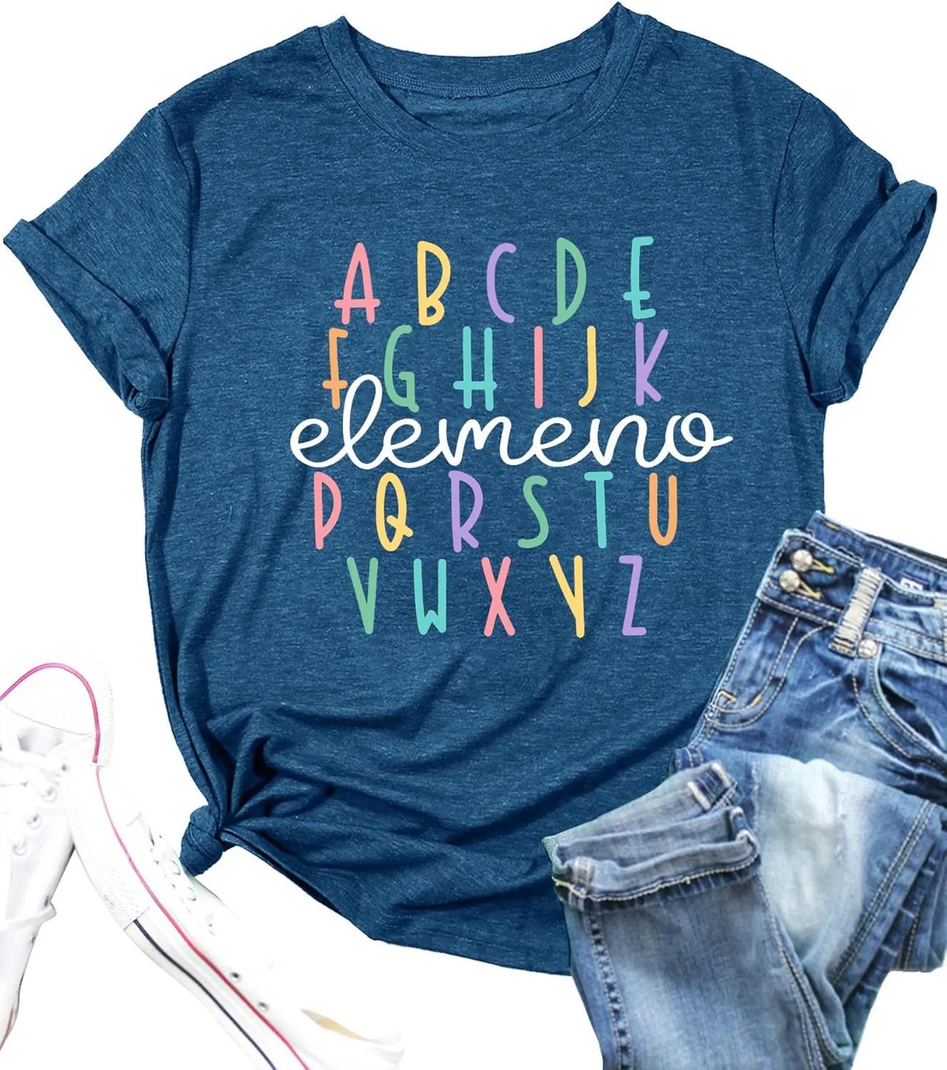 Teacher Shirt Women Alphabet Teaching Graphic Tee Tops Kindergarten Teachers Gift T-Shirts