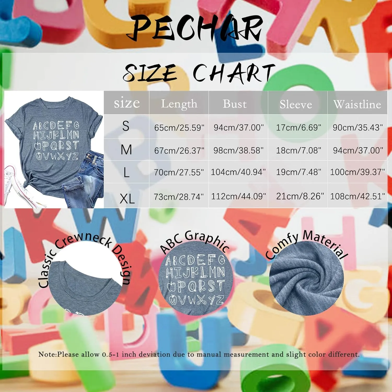 Teacher Shirt Women Alphabet Teaching Graphic Tee Tops Kindergarten Teachers Gift T-Shirts