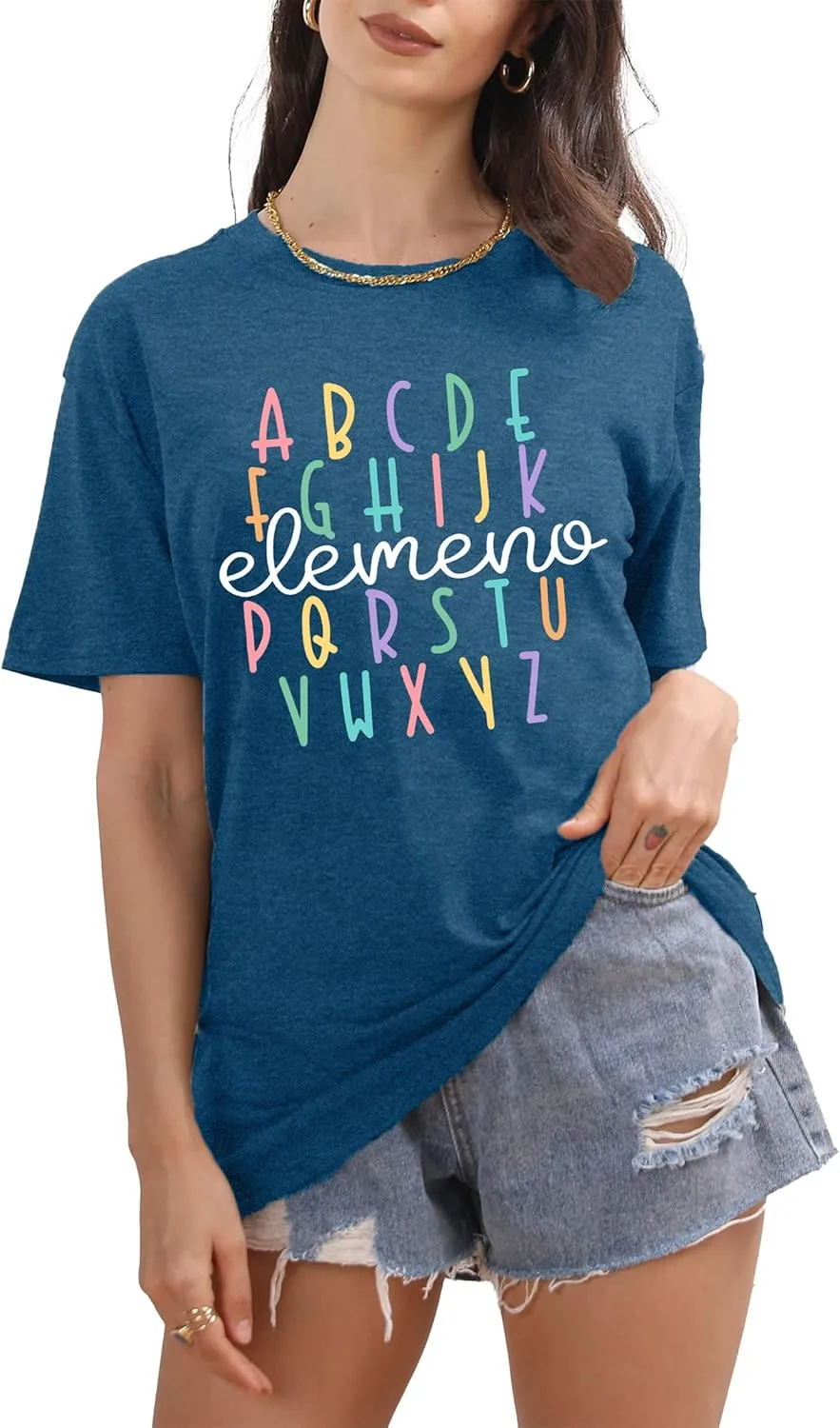Teacher Shirt Women Alphabet Teaching Graphic Tee Tops Kindergarten Teachers Gift T-Shirts