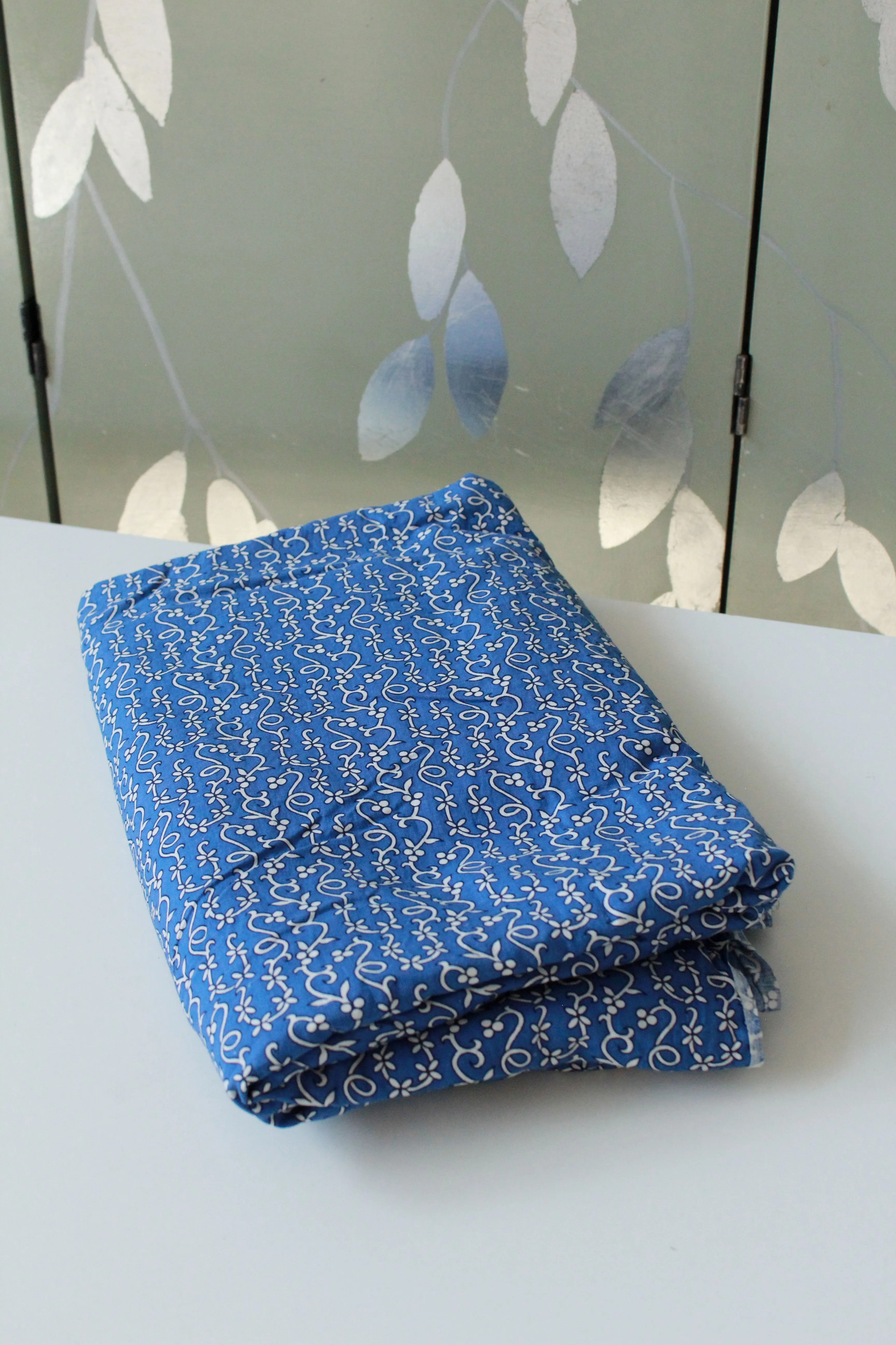 Vintage 1960s Cotton Cobalt Blue Fabric, 9.1 Yards, Blue Vintage Fabric, Summer Vintage Fabric
