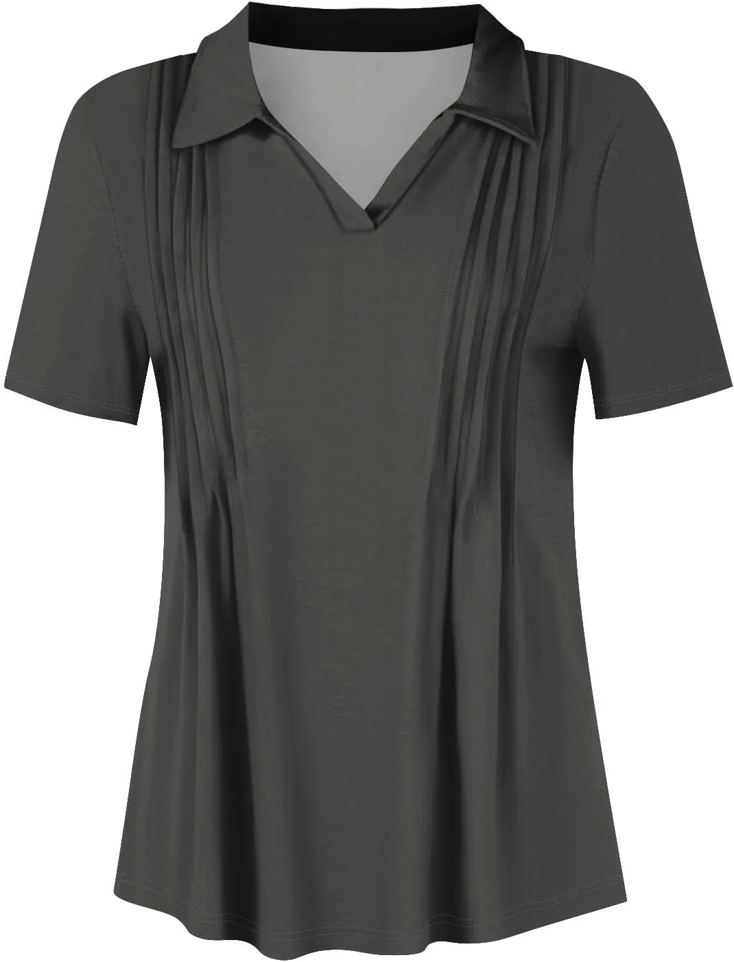 Womens Short Sleeve Polo T Shirts Pleated V Neck Collared Summer Tops Fashion Business Casual Work Blouse