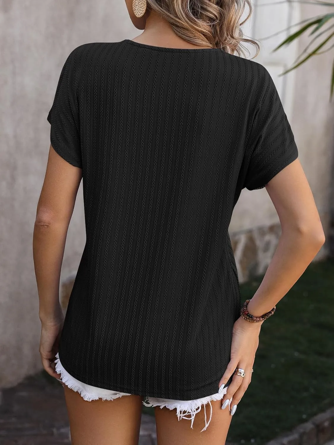 Womens Summer Casual Pleated Puff Short Sleeve Tops Square Neck Fashion Loose Blouse T Shirts Eyelet Embroidery
