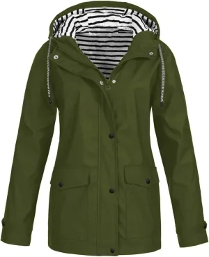 Women's Waterproof Rain Jacket Lightweight Long Hooded Windbreaker Raincoat for Hiking Travel Outdoor